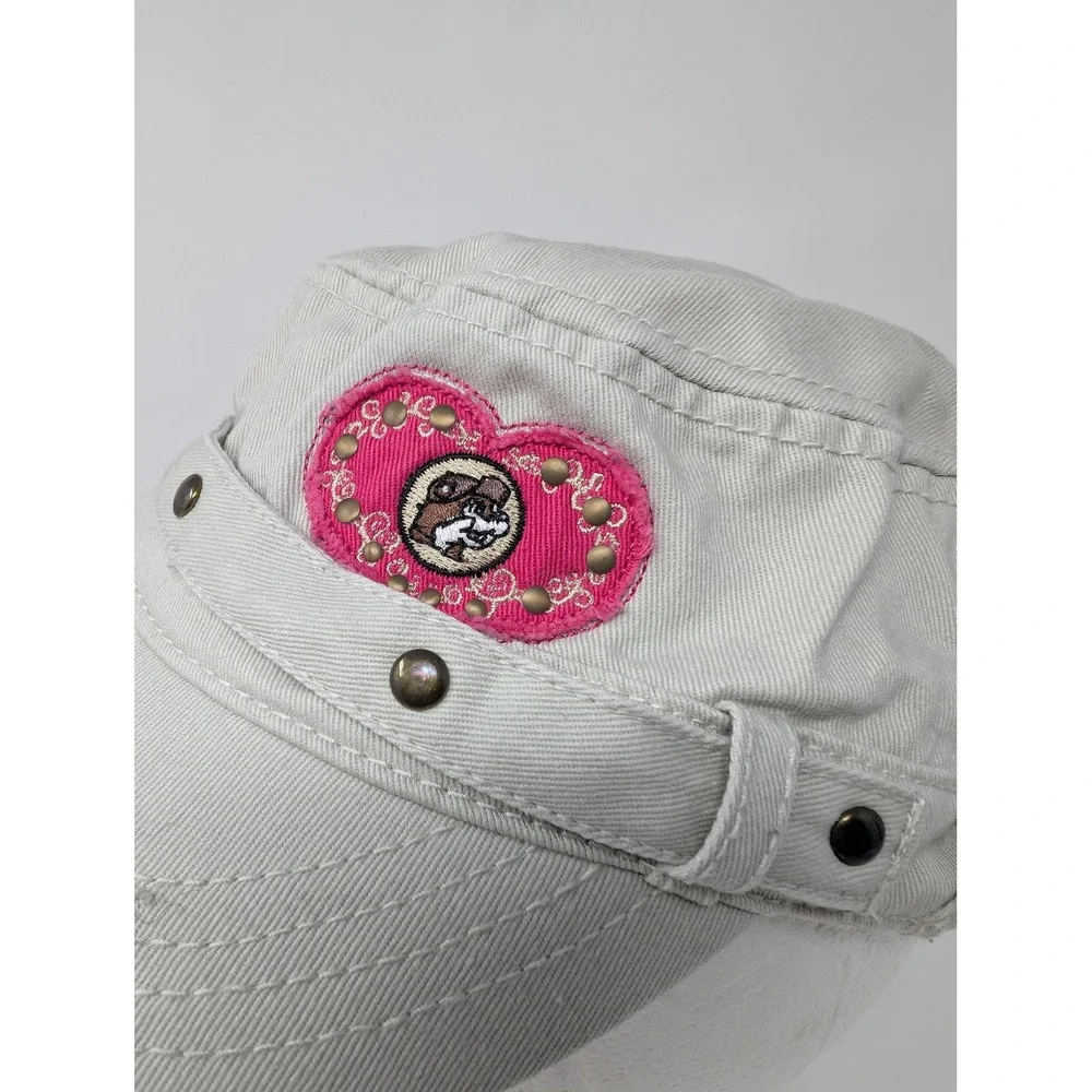 Buc-ee's Cadet Hat Heart Mascot Studded‎ Distressed Military Cap Souvenir Y2K